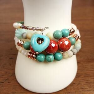 HANDMADE~Pretty Beachy Boho 4 Wrap Bracelet